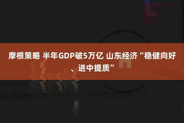 摩根策略 半年GDP破5万亿 山东经济“稳健向好、进中提质”