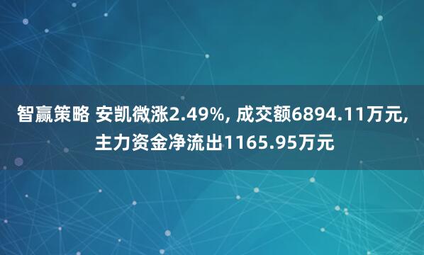 智赢策略 安凯微涨2.49%, 成交额6894.11万元, 主力资金净流出1165.95万元
